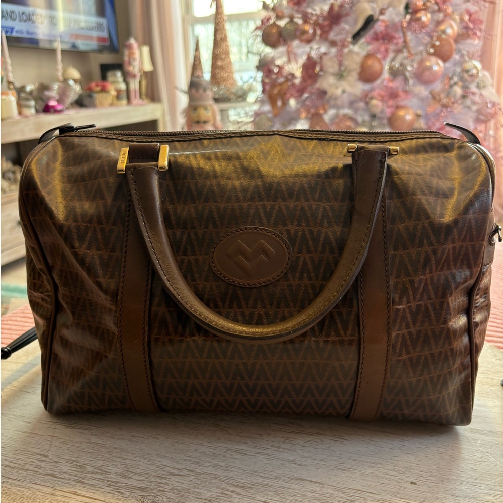 Mario Valentino Brown Patterned Boston Bag